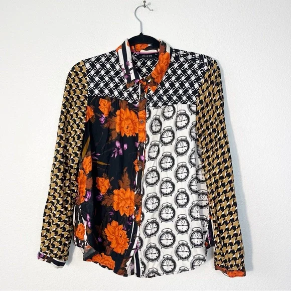 Anthropologie Maeve La Paz Contrast Button-Down Shirt Size Medium Long Sleeve - Picture 2 of 9